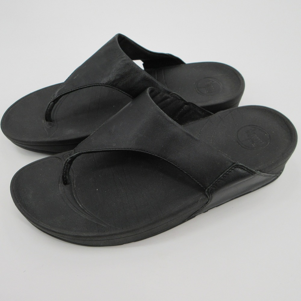 FitFlop Walkstar Black Leather Microwobbleboard Thong Sandals Womens Size 10